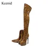 Kcenid Neue Frauen Overknee Hohe Stiefel Plattform Seitlichem Reißverschluss Dünne High Heels Stiefel Sexy Leopard Schuhe Frau Große Größe 47 48