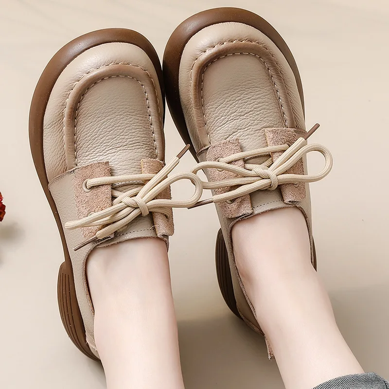 Neueste Oxford-Schuhe aus natürlichem Rindsleder für Damen, Schnür-Loafer für Damen, luxuriöse Vintage-Brogues, flache Damen-Büroschuhe für den Pendelverkehr