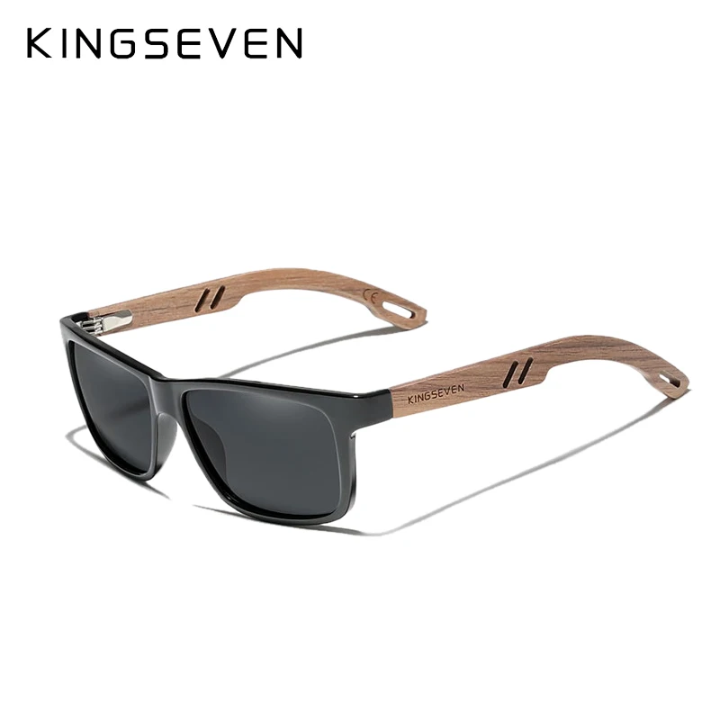 KINGSEVEN Marke Klassische Holz Sonnenbrille Männer Polarisierte UV400 Objektiv Retro Frauen Gläser Mode Nussbaum Fahren Outdoor Brillen Image