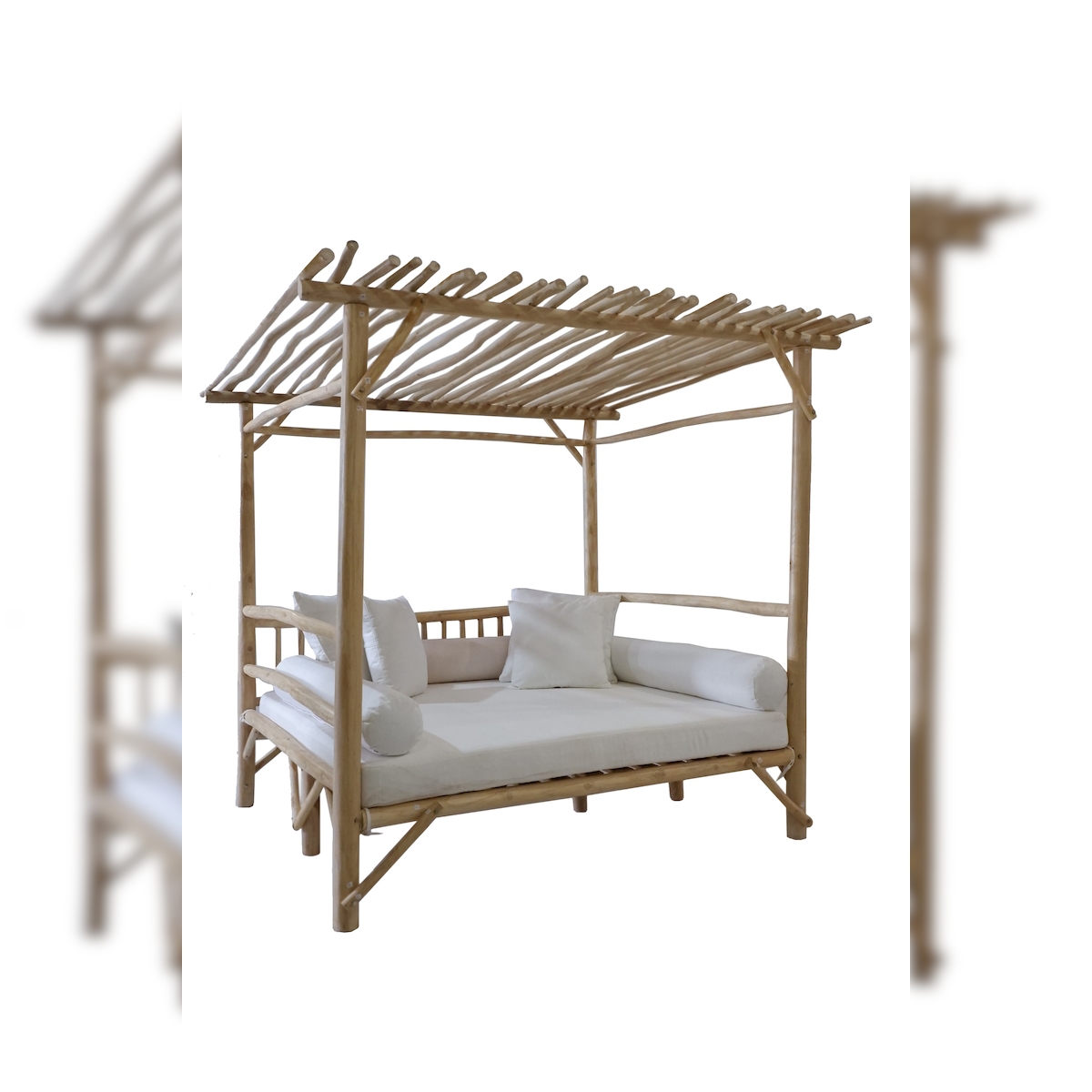 Möbilia Lounge aus Teakholz | mit Polsterauflagen | natur – weiß | B 200 x T 180 x H 200 cm | 11020026 | Serie GARTEN Image