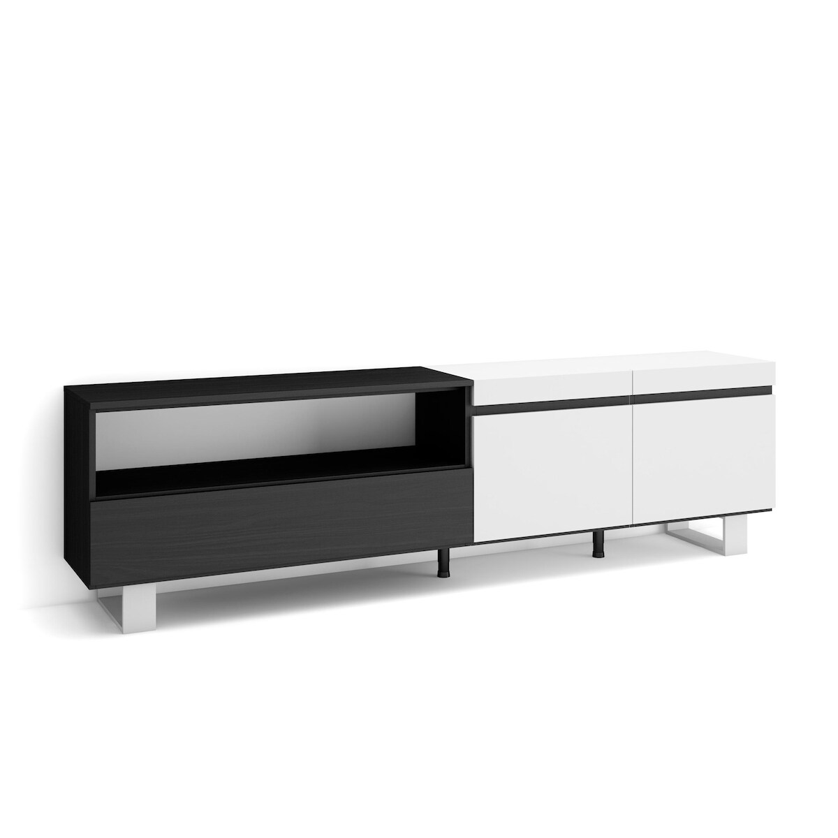 SKRAUT HOME Wohnzimmer-TV-Schrank, Viel Stauraum, 200x35x57cm, Für TV-Geräte bis zu 80“, Industriedesign, Moderner Stil, Schwarz und weiß - 50_2 Image
