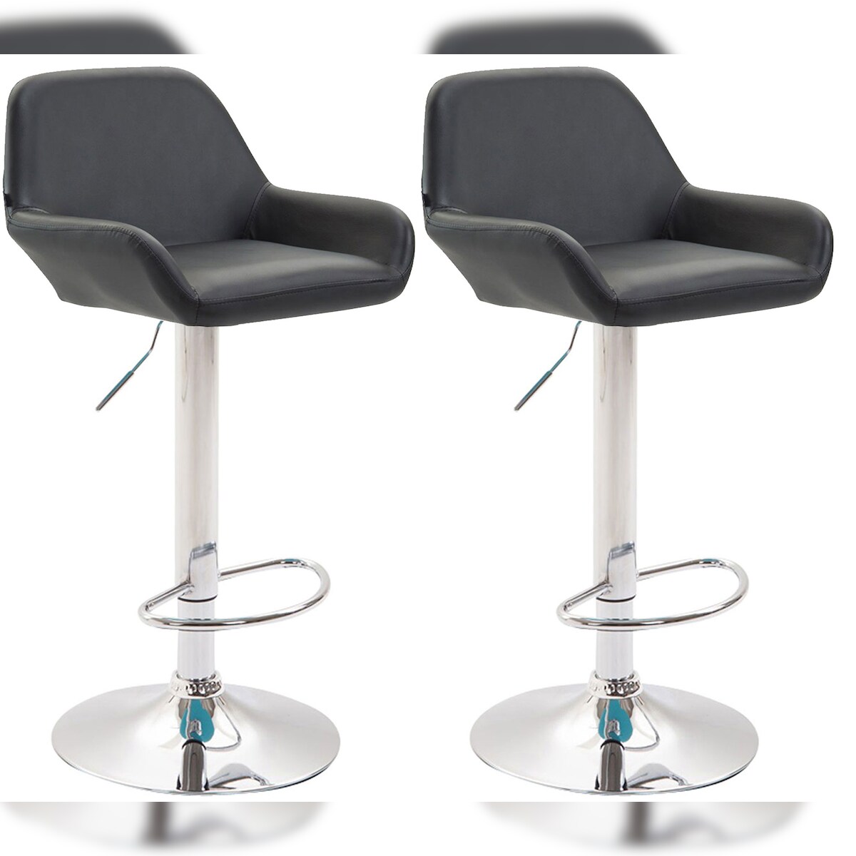 DELUKE® Barhocker 2er Set DUBLIN - Schwarz, Kunstleder, Chrom | Barhocker mit Lehne Barstuhl Tresenhocker Tresenstuhl Kneipenhocker Kneipenstuhl Image