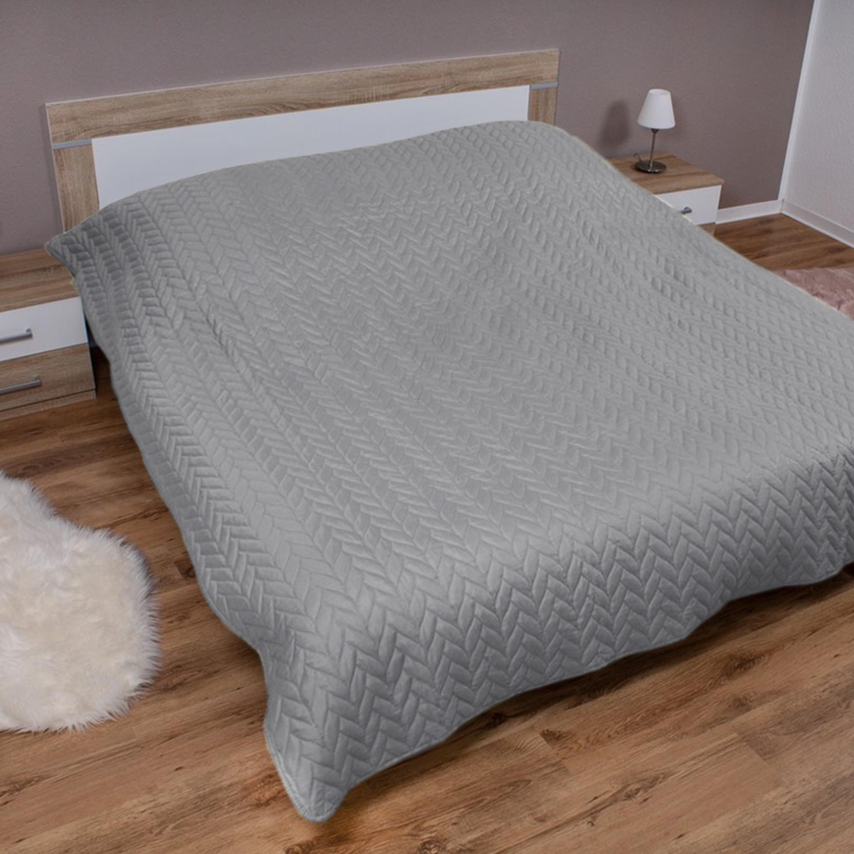 Bestlivings Tagesdecke ( Grau ) 220x240 cm mit wattierter Zwischenlage, Bettüberwurf - Überwurfdecke, Sommerdecke gesteppt - Steppdecke, Wendedecke Image