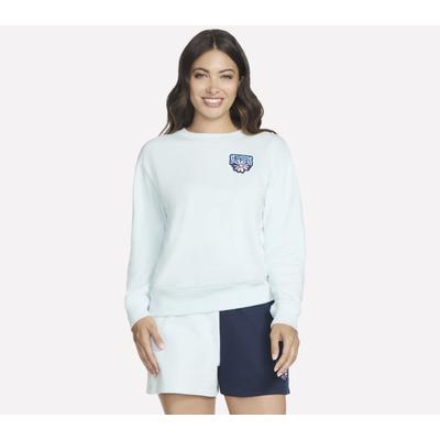 Skechers Women's Uno Daisy Pullover Top | Size XL | White/Blue | Cotton/Polyester