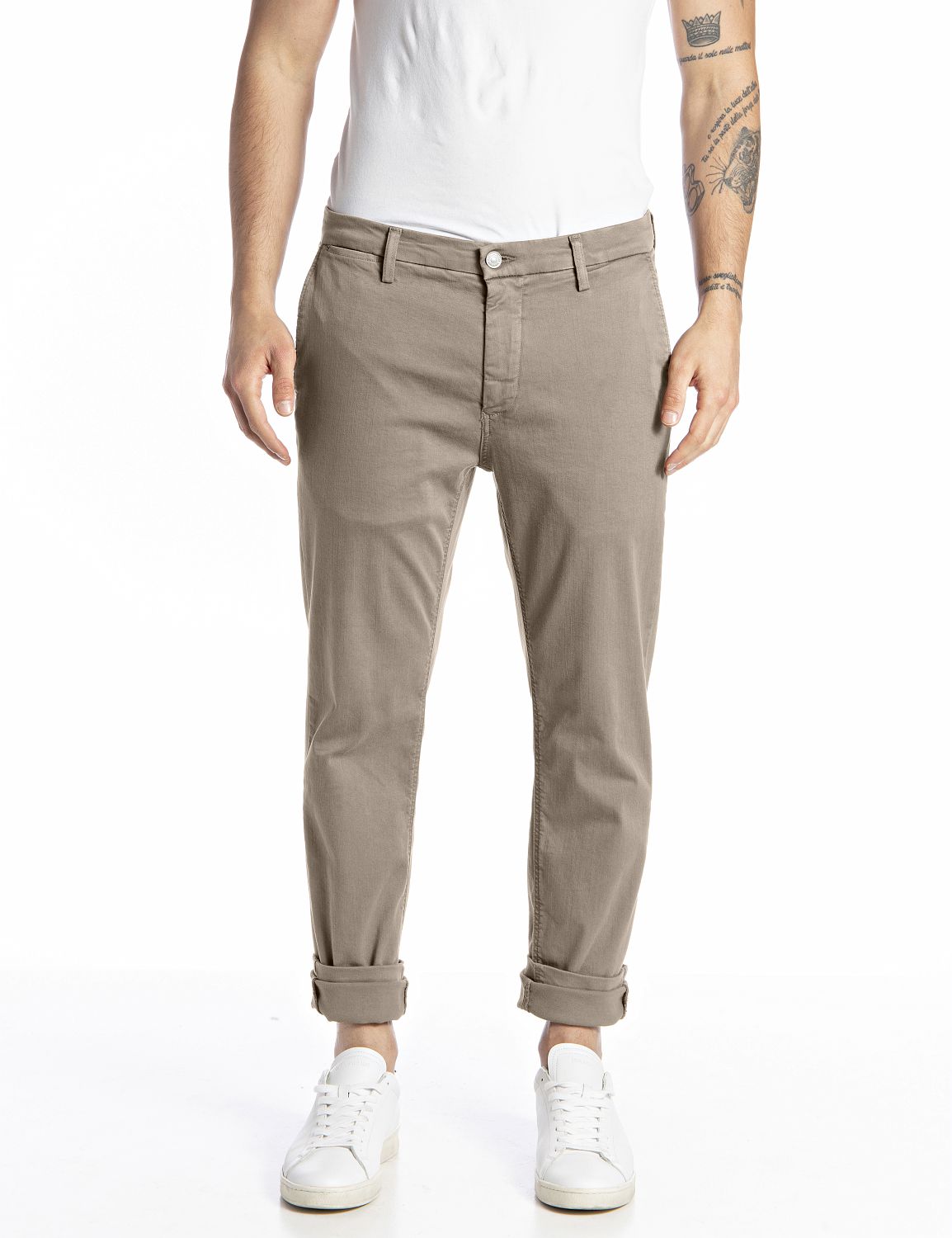 Chinohose REPLAY "ZEUMAR", Herren, Gr. 33, Länge 30, beige (sand), Web, Obermaterial: 91% Baumwolle, 6% Elastomultiester, 3% Elasthan, unifarben, slim fit normal, Hosen Chinohose, Slim Fit