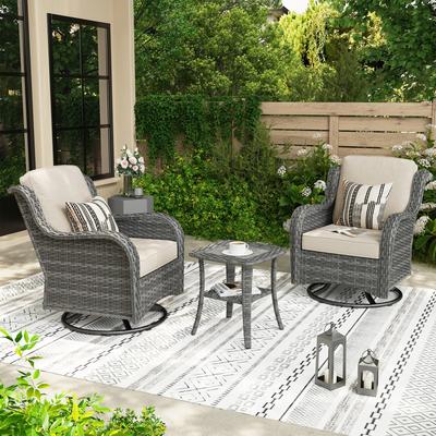 OVIOS 3-piece Patio Wicker Swivel Chair Set
