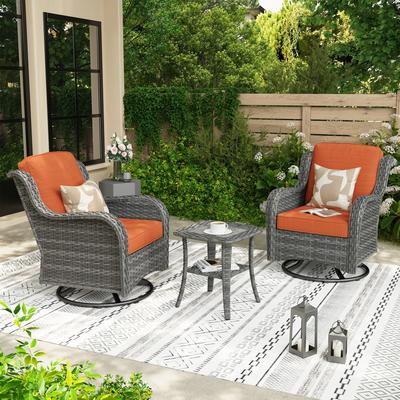 OVIOS 3-piece Patio Wicker Swivel Chair Set