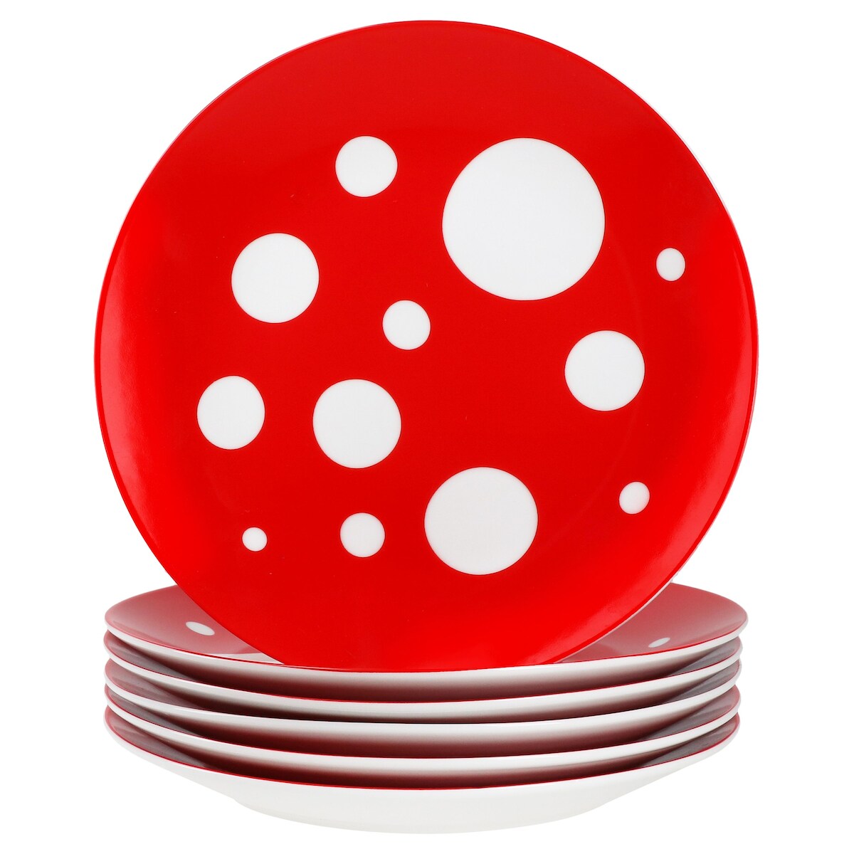 Pula rot 6er Set Kuchenteller Porzellan 6 Pers Dessert Frühstücks-Teller Punkte Image