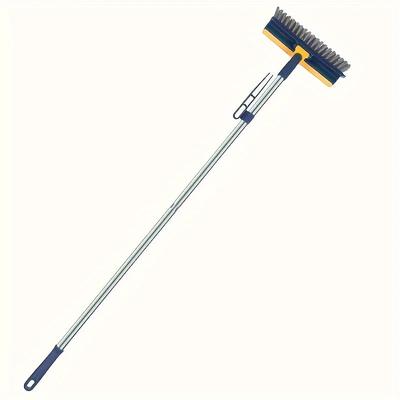 TEMU 1pc Multi-functional Bathroom Cleaning Brush Set, Long Handle Corner Scrubber, Hard Bristle Tile Cleaner, Metal And Plastic Material, Safety Rounded Image