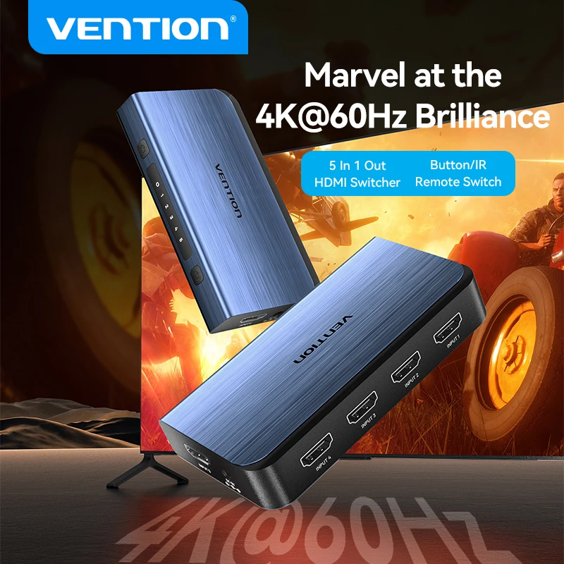 Vention hdmi splitter 5 in 1 out 4k/60hz hdmi 5x1 3x1 adapter für xbox 2,0 tv mi box schalter ps5 ps4 3 in 1 out hdmi switcher Image