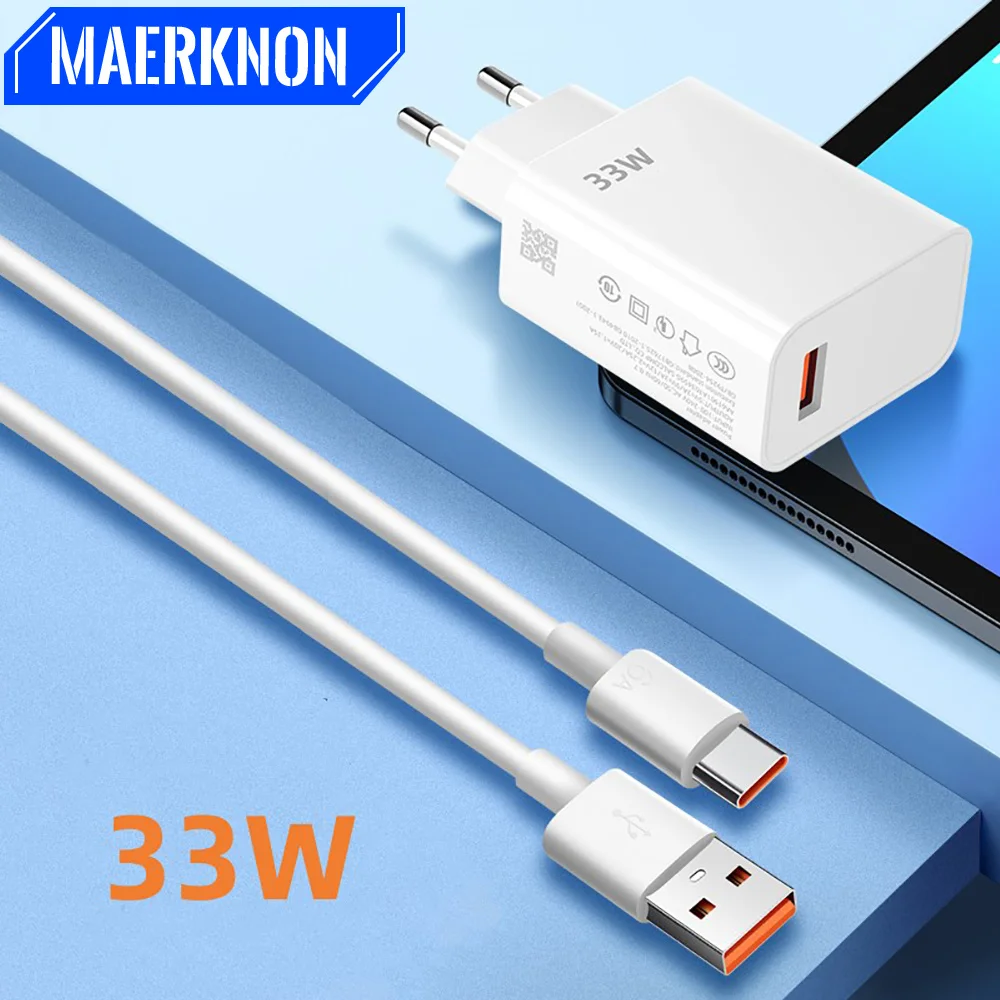 33 W USB Ladegerät Schnelle Lade EU/Us-stecker Wand Ladegerät 6A Typ C Kabel Für Xiaomi 14 13 redmi K30 K40 Schnell Ladung Telefon Adapter Image