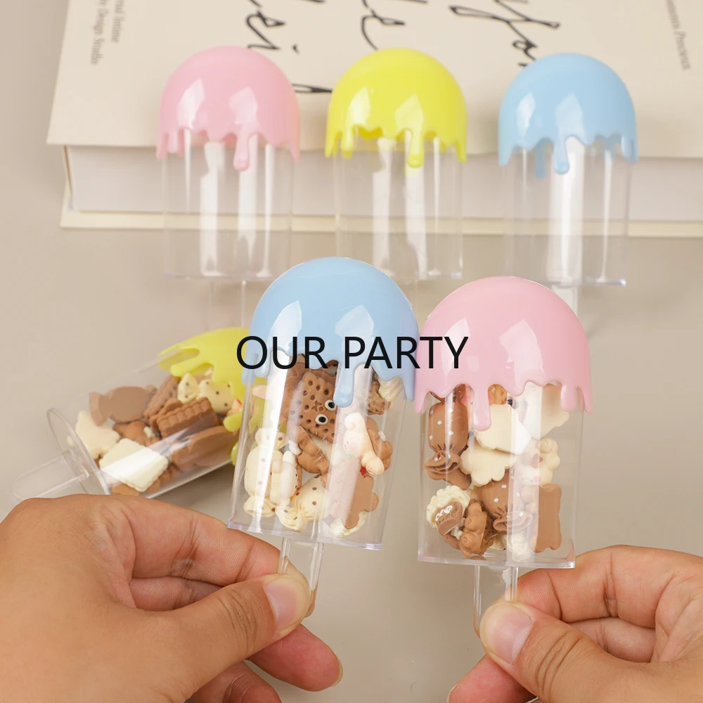 5Pcs Ice Cream Shape Plastic Chocolates Candy Box Gender Reveal Gift Packing Boxes for Kids Birthday Baby Shower Party Decor