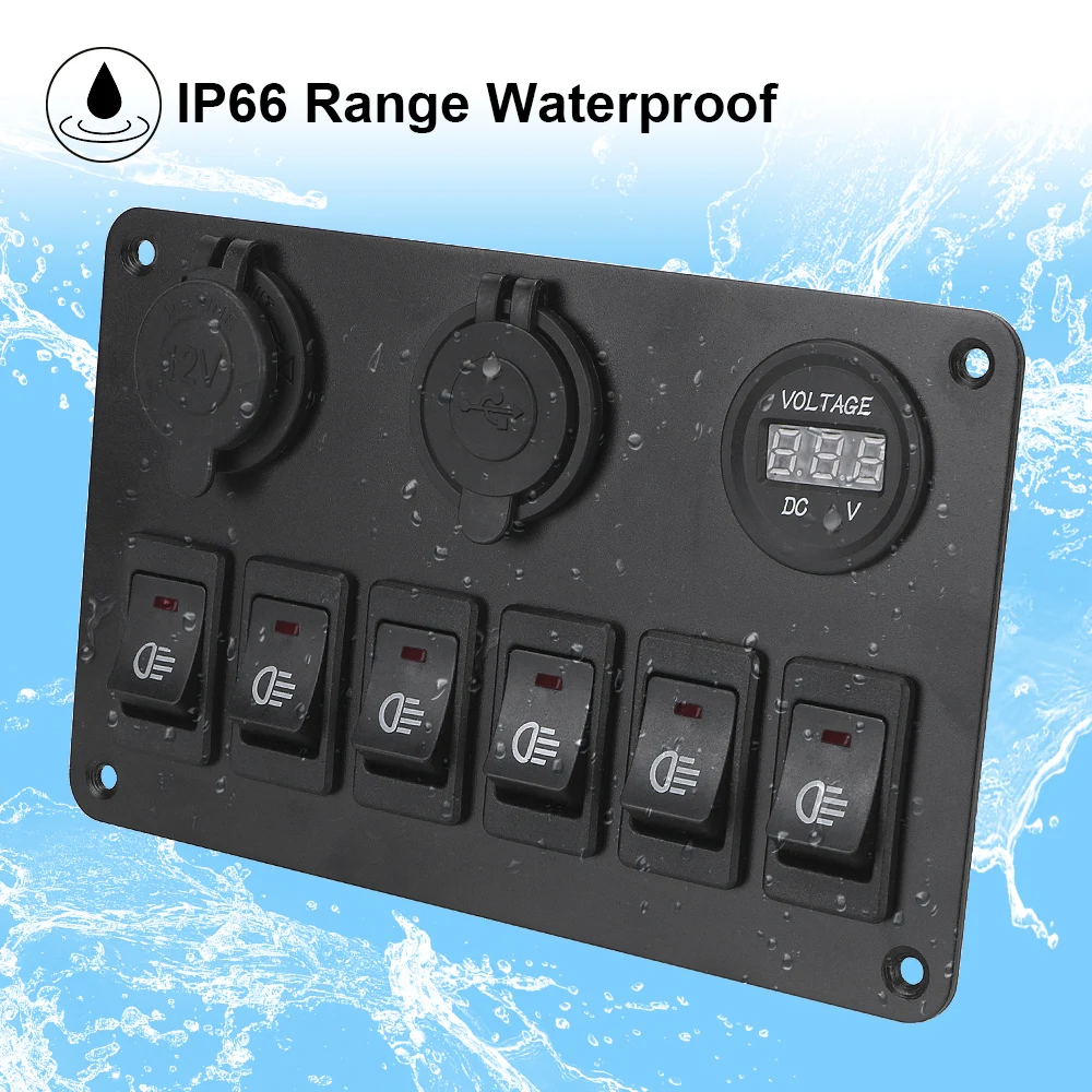 Dual-USB-Anschlüsse 6-Gang-Wippschalter Panel Auto Marine Leistungs schalter wasserdicht Ein/Aus-Lichter LED Digital Voltmeter DC 12V/24V Image