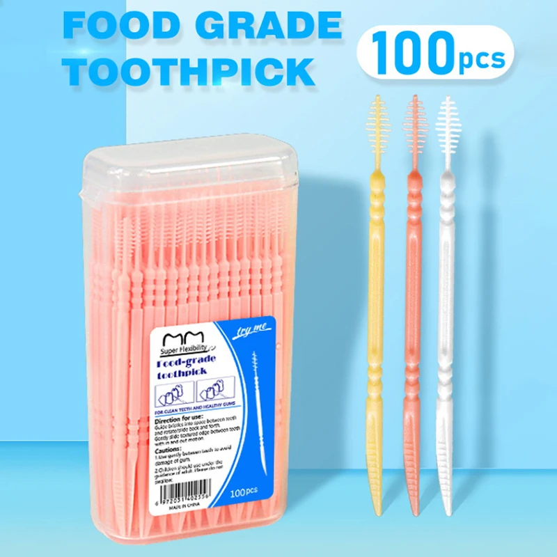 200 Teile/schachtel Doppel Kopf Zahnseide Interdentalbürste Zahnstocher Pinsel Zähne Stick Dental Mundpflege Zahnstocher Zahnseide Pick Image