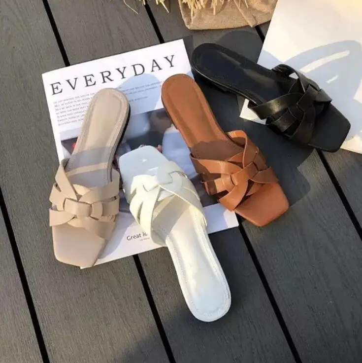 Neue Ankunft Frauen Hausschuhe Sommer Gleitet Offene spitze Flache Freizeitschuhe Freizeit Sandale Weibliche Strand Flip-Flops Große Größe 41 42 43