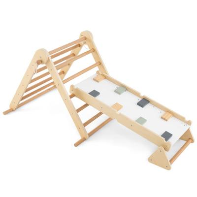 Costway 3-in-1 Pikler Triangle Climbing Set Kids Foldable Montessori Toys with Ramp-Natural