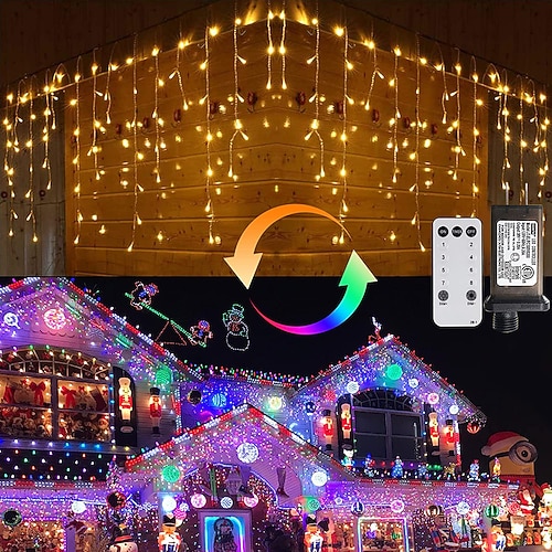 Eiszapfenlichter Außen Dekoration 10M 400LEDs 8 Farben 8 Modi Wasserfest Warmweiß Weiß RGB mit 80 Tropfen EU Stecker US Stecker UK Stecker AU Stecker Image