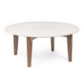 Table basse ronde vintage en manguier et marbre blanc L75