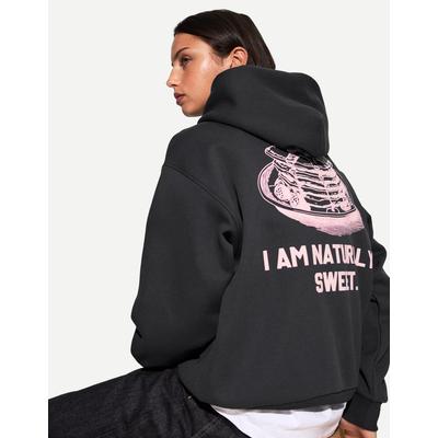 Bershka Printed Hoodie Women L Dark Grey