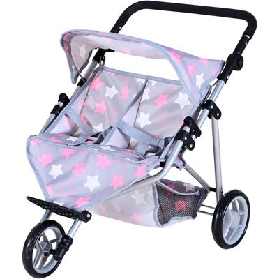 Puppen-Zwillingsbuggy KNORRTOYS "Duo", star grau pink, Puppenwagen, KinderB:64cm H:55cm T:48cm, Metall, Kunststoff, Stoff, B:64cm H:55cm T:48cm