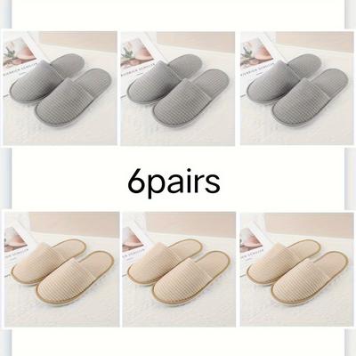 TEMU 6 Pairs Cozy Plush Home Slippers For Men - Universal Fit, Textured Fabric Upper & Lining, Eva Sole, Round Toe, Indoor/travel Slip-on Shoes Image
