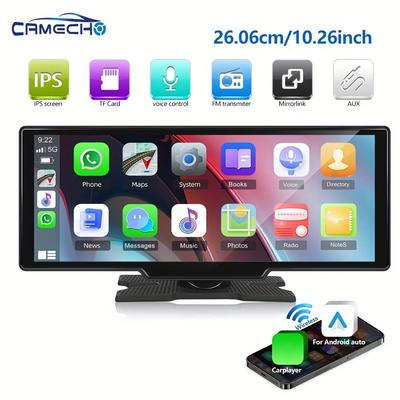 TEMU Camecho 10.26in Screen Carplayer Car , Portable Smart Player Support For Auto/fm With Support Backup Camera Tf Card