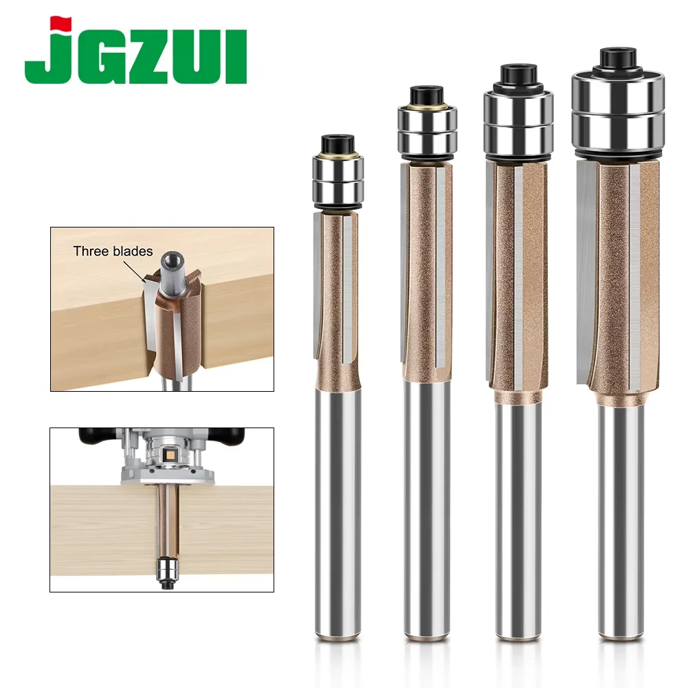 1PC 6mm 1/4in Gambo a tre lame Doppio cuscinetto A filo Trim Bit Router Bit Professionale lavorazione del legno Fresa per legno Bit