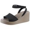 Keilsandalette CROCS "Brooklyn Ankle Strap Wedge", Damen, Gr. 41, braun (schwarz, braun), Croslite, modisch, Schuhe, Plateausandale, Sandale in Bequemweite G (= weit)