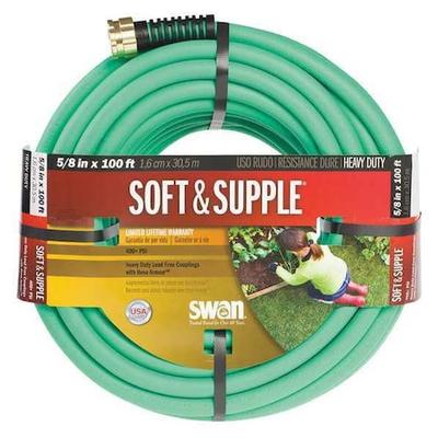 ZORO SELECT CSNSS58100 5/8 in ID x 100 ft L Garden Hose, Rubber Tube, Green,