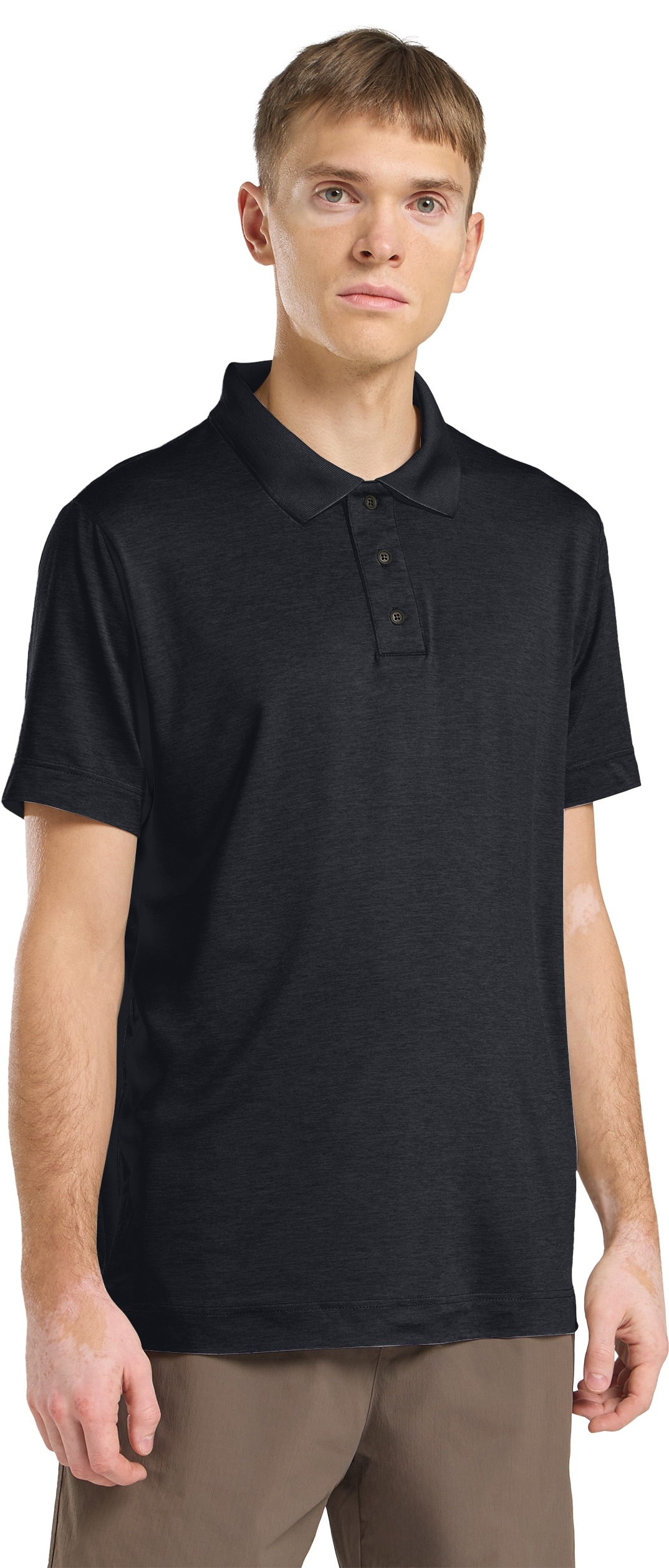 Poloshirt JACK WOLFSKIN "TRAVEL POLO M", Herren, Gr. L (52), blau (schwarznavy, heather), Oberstoff: 95% POLYESTER, 5% ELASTHAN; Kontrastmaterial 1: 100% POLYAMID, Shirts