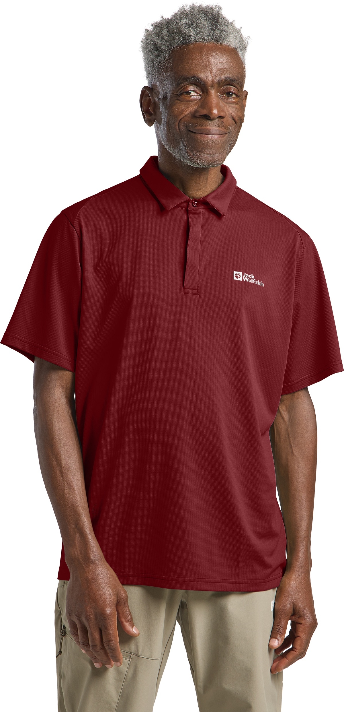 Poloshirt JACK WOLFSKIN "DELGAMI POLO M", Herren, Gr. M (50), rot (deep, ruby), Obermaterial: 100% POLYESTER, Shirts