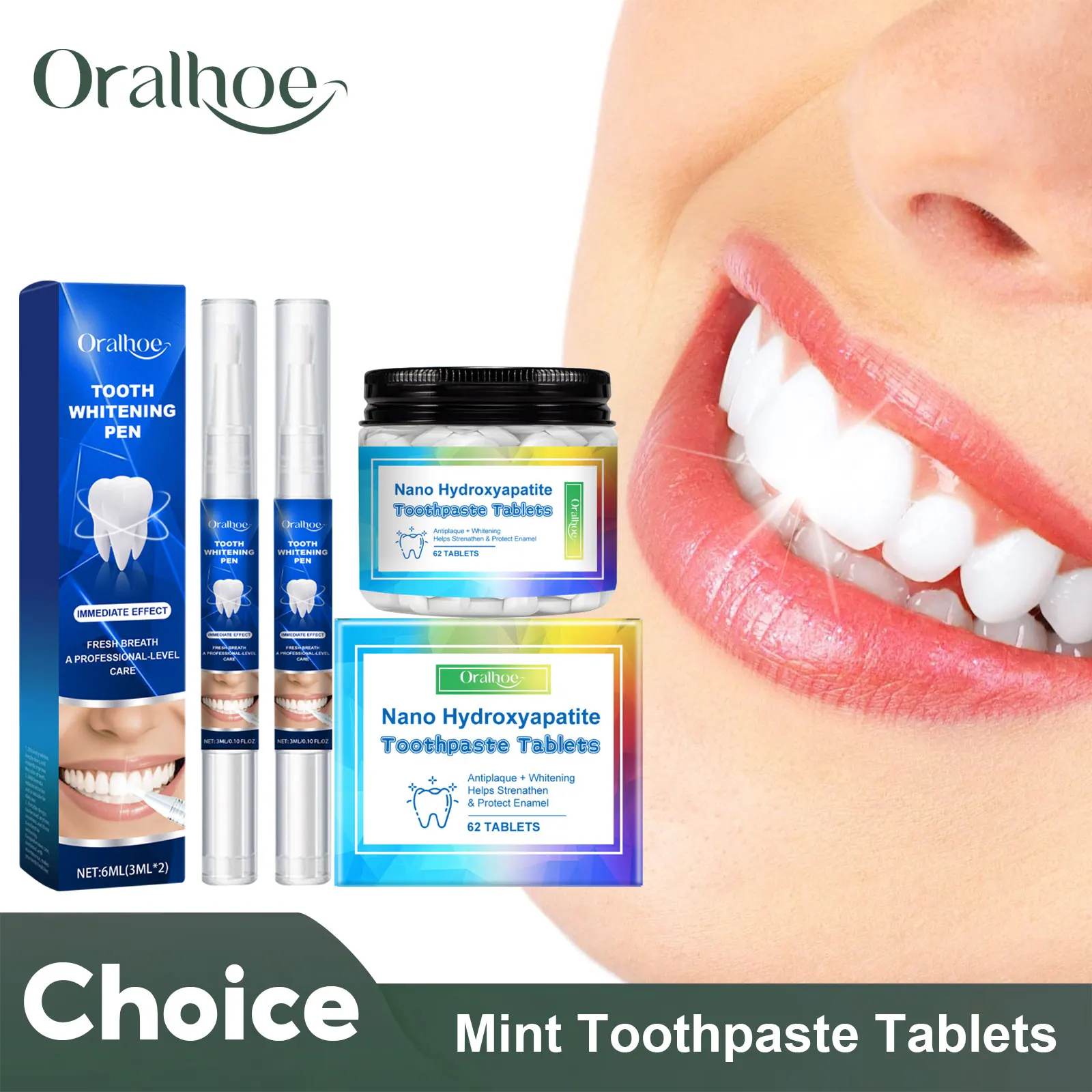 Minze Zahnpasta Tabletten Zahnaufhellung Stift Set Flecken entfernen Anti Hohlraum erfrischen Atem Mundreinigung Zahnhygiene Pflegewerkzeuge Image