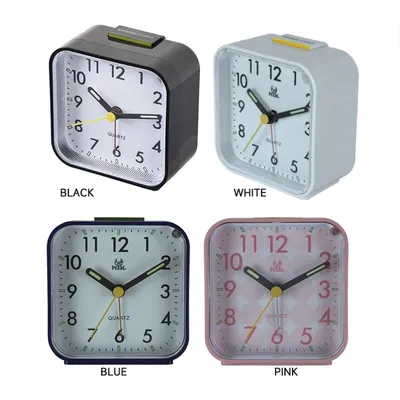 Square small alarm clock fashionable bedside clock silent movement luminous pointer with night light with alarm clock function