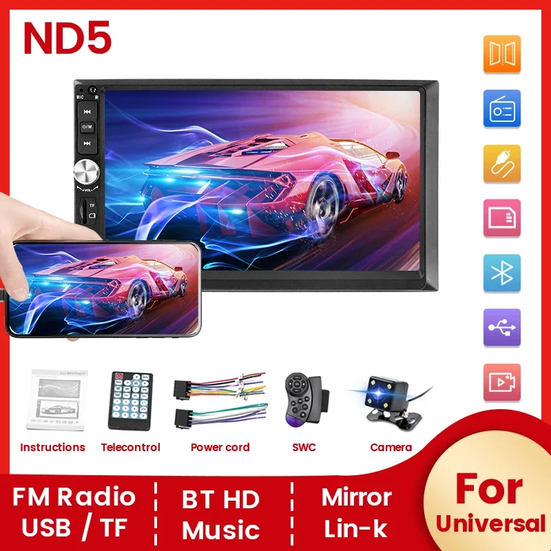 2 Din MP5 Multimedia Player 7 Zoll HD Touchscreen Autoradio Stereo für Universal Volkswagen Nissan Hyundai Kia Toyota Autoradio Image