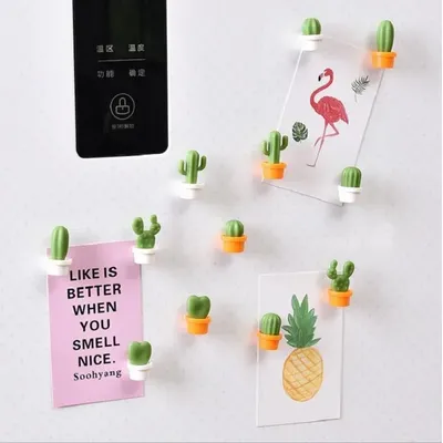 6 stücke Kaktus Magnetische Nachricht Kühlschrank Magnet Grüne Pflanze Topf Magnet Kaktus Ball Dreidimensionale Kühlschrank Magnet Image