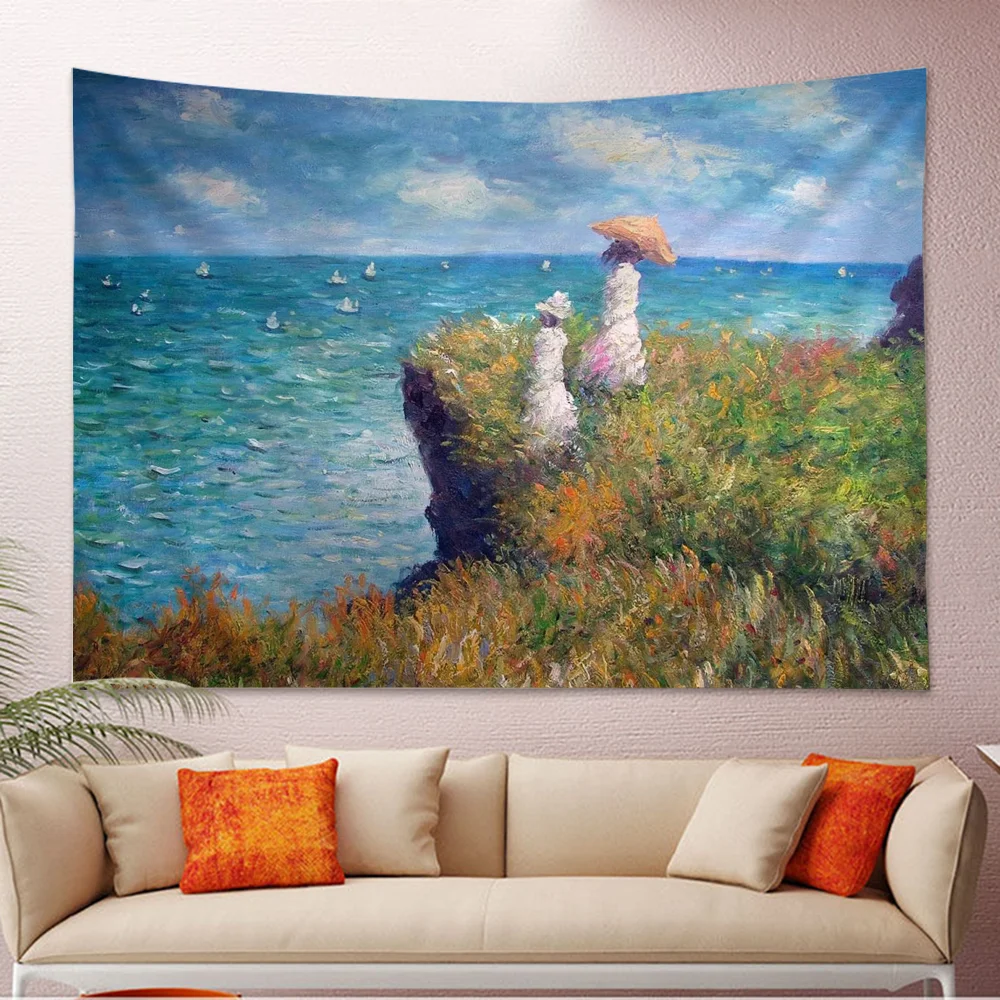 Claude Monet Malerei Kunst Anime Tapisserie Hippie Blume Wandteppiche Wohnheim Dekor billige Hippie Wandbehang