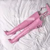 Rosa hohle Schritt Stiefel Frauen Schnalle Gürtel spitzen High Heels Schuhe Damen sexy Mode langbeinige schlanke große Stiletto Stiefel
