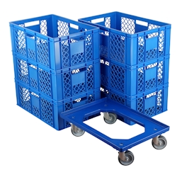 6 Stück Bäckerkisten 600 x 400 x 230 mm + 1 Transportroller in Blau Image
