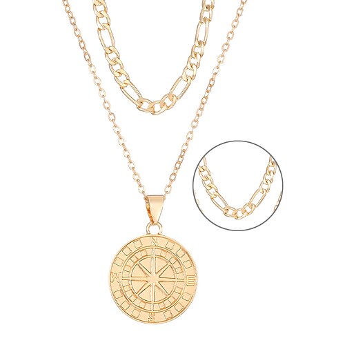 Herren-Halskette mit Kompass-Anhänger im Vintage-Stil – doppellagige Kette aus Metalllegierung, nordisches Wikinger-Amulett, nautischer Schmuck für Reisen und Abenteuer Image