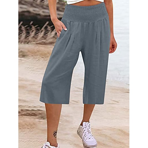 Damen Baumwoll Mischung Weite Hosenbeine Chinos Mode Streetwear Basic Wadenlang Hohe Taille Einfach Tasche Elastischer Bund Komfort Außenbereich Mikroelastisch Täglich Urlaub Straße Grau Schwarz Wei Image