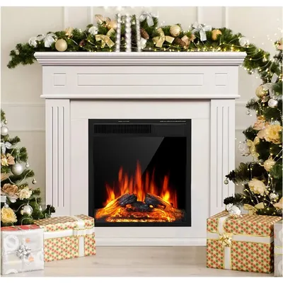 Electric Fireplace Mantel Package Wooden Surround Firebox TV Stand Free Standing Electric Fireplace
