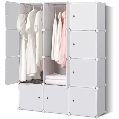 Portable Wardrobe Closet for Hanging Clothes, Bedroom Armoire with Doors, Modular Cabinet for Space