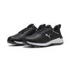 Golfschuh PUMA "IGNITE Innovate Golfschuhe aus Leder Herren", Gr. 43, schwarz (schwarz silber metallic), Obermaterial: Textil, Kuhleder, Synthetik; Futter: Textil; Innensohle: Textil; Laufsohle: Synthetik, Schuhe