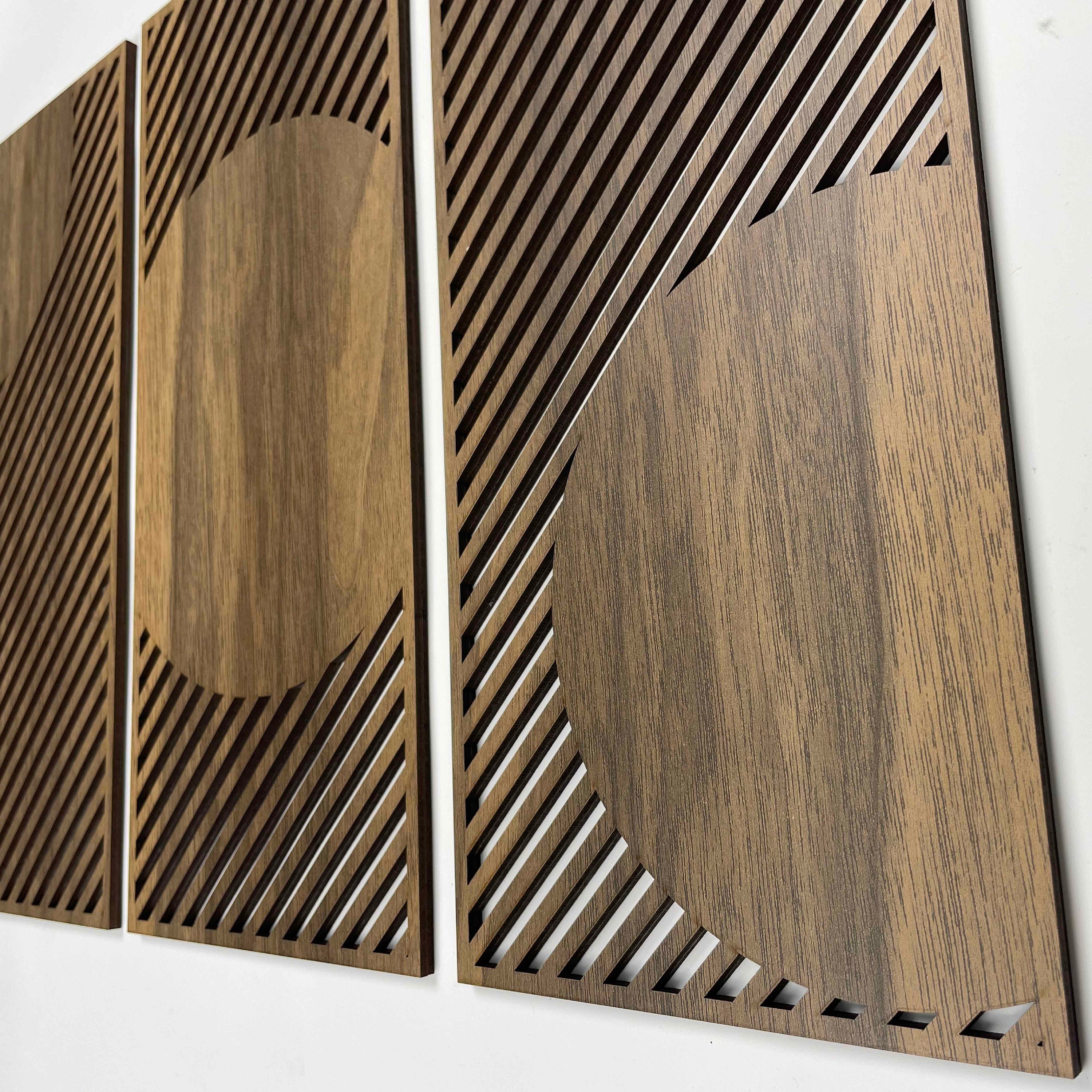 Abstrakte Holz Wandkunst Wohnzimmer Boho Wandbild über dem Bett Geometrische Holz Wandtafel 3er Set moderne Holz Wandkunst Sonnenuntergang