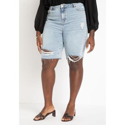 Plus Size Women's City Shorts by ELOQUII in Light Wash (Size 32)