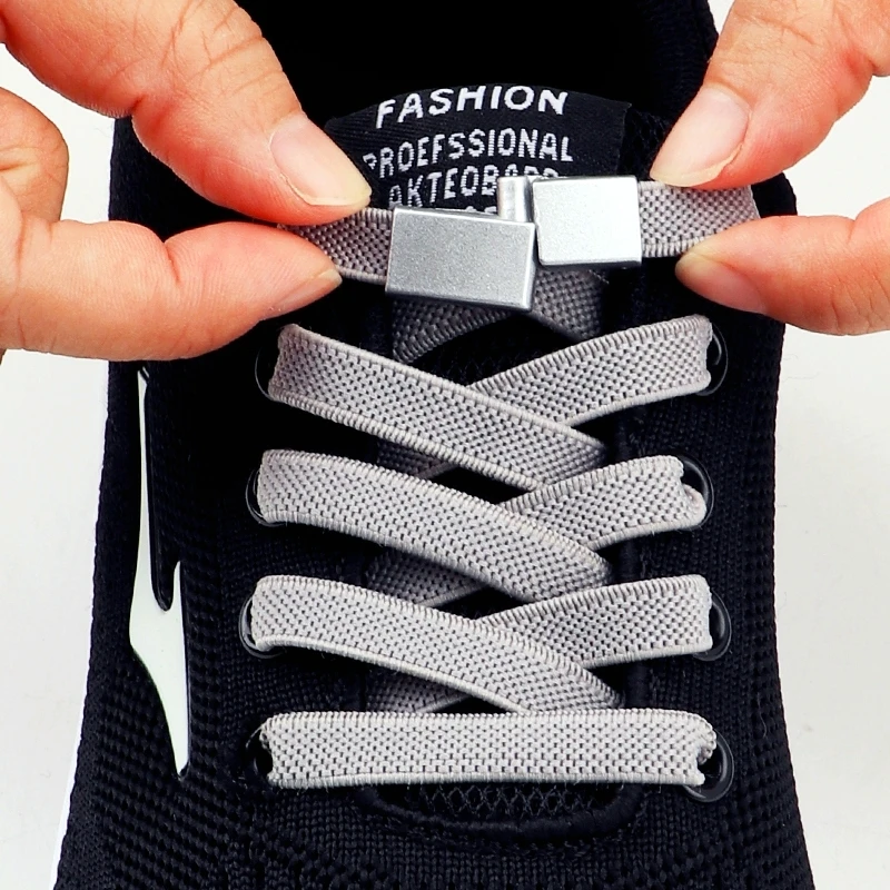 Magnetverschluss-Schnürsenkel ohne Bänder, 8 mm breit, flache, elastische Schnürsenkel, Sneakers, Tennis, ohne Binden, Schnürsenkel, einfach zu verwendendes Schuhzubehör Image