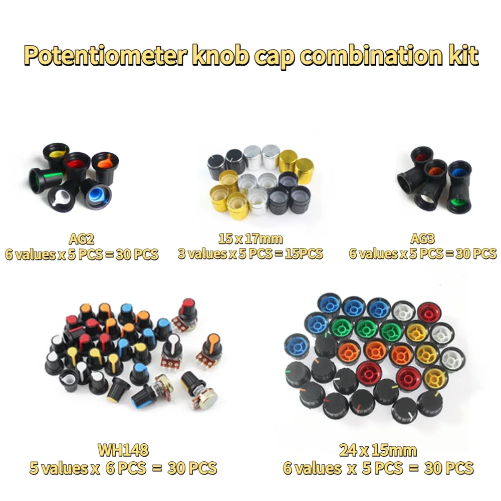 15/30-teiliges Potentiometer-Knopf-Kappen-Kombination skit ag2 ag3 15x17mm 24x15mm Potentiometer-Knopf-Encoder-Schalter kappe Image