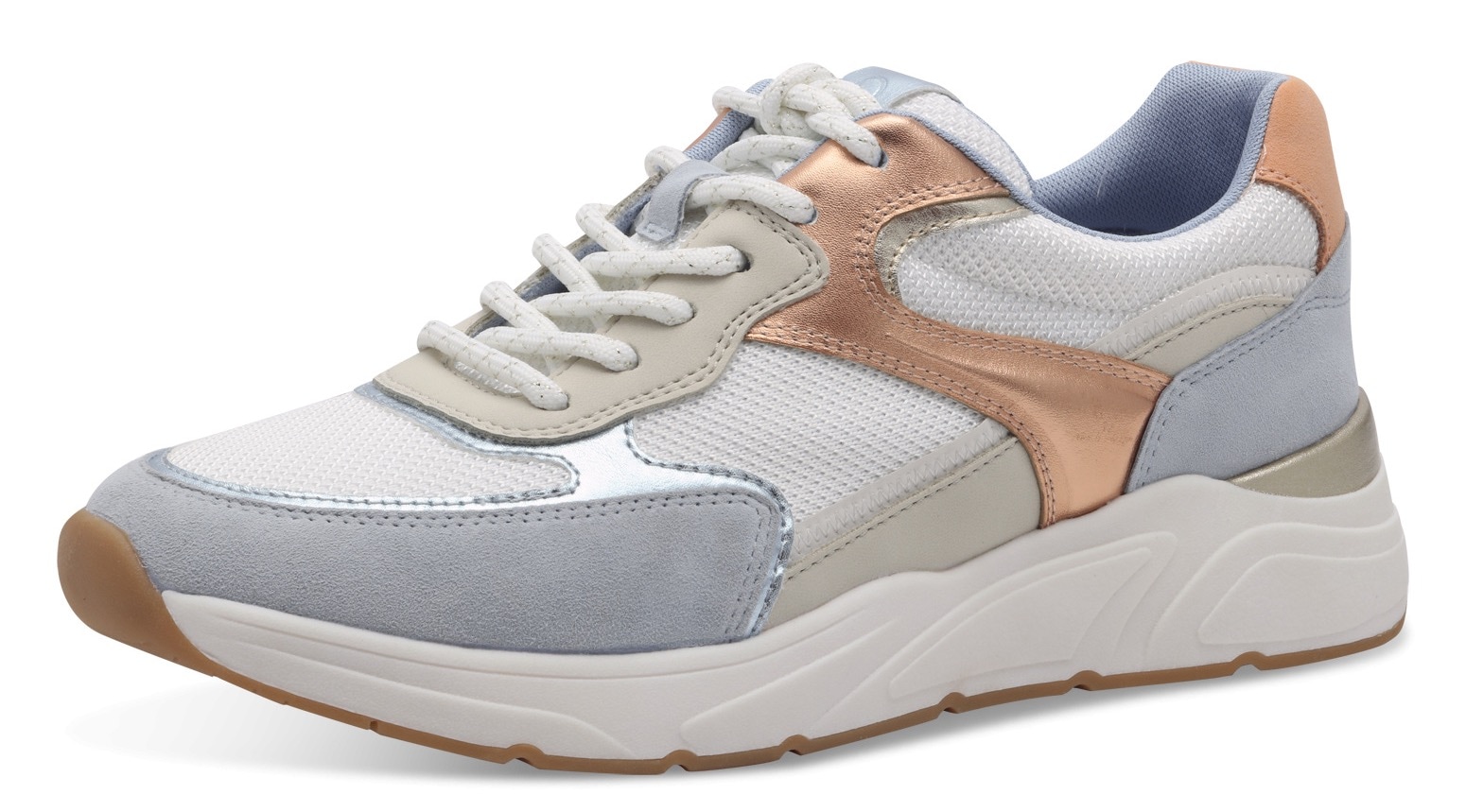 Plateausneaker TAMARIS, Damen, Gr. 39, blau (hellblau kombiniert), Leder, Lederimitat, Textil, kontrastfarbene Details, Schuhe Plateausneaker, Freizeitschuh, Halbschuh, Schnürschuh mit gepolstertem Schaftrand