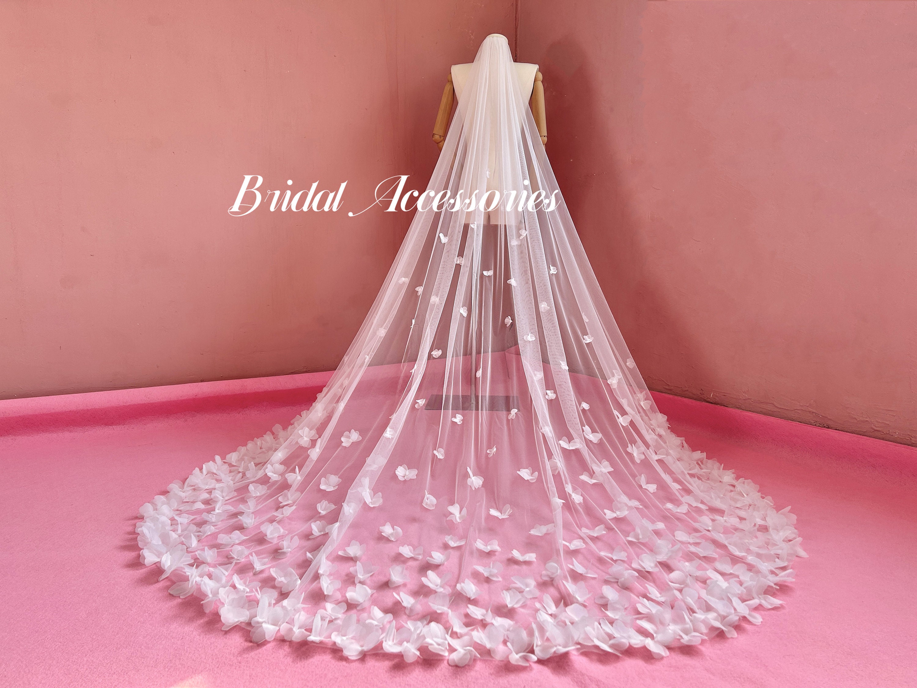 Velo floreale 3D, velo a petali, velo a 1 strato, velo da sposa floreale, velo da cattedrale, velo da sposa, velo da sposa morbido, velo bianco, velo