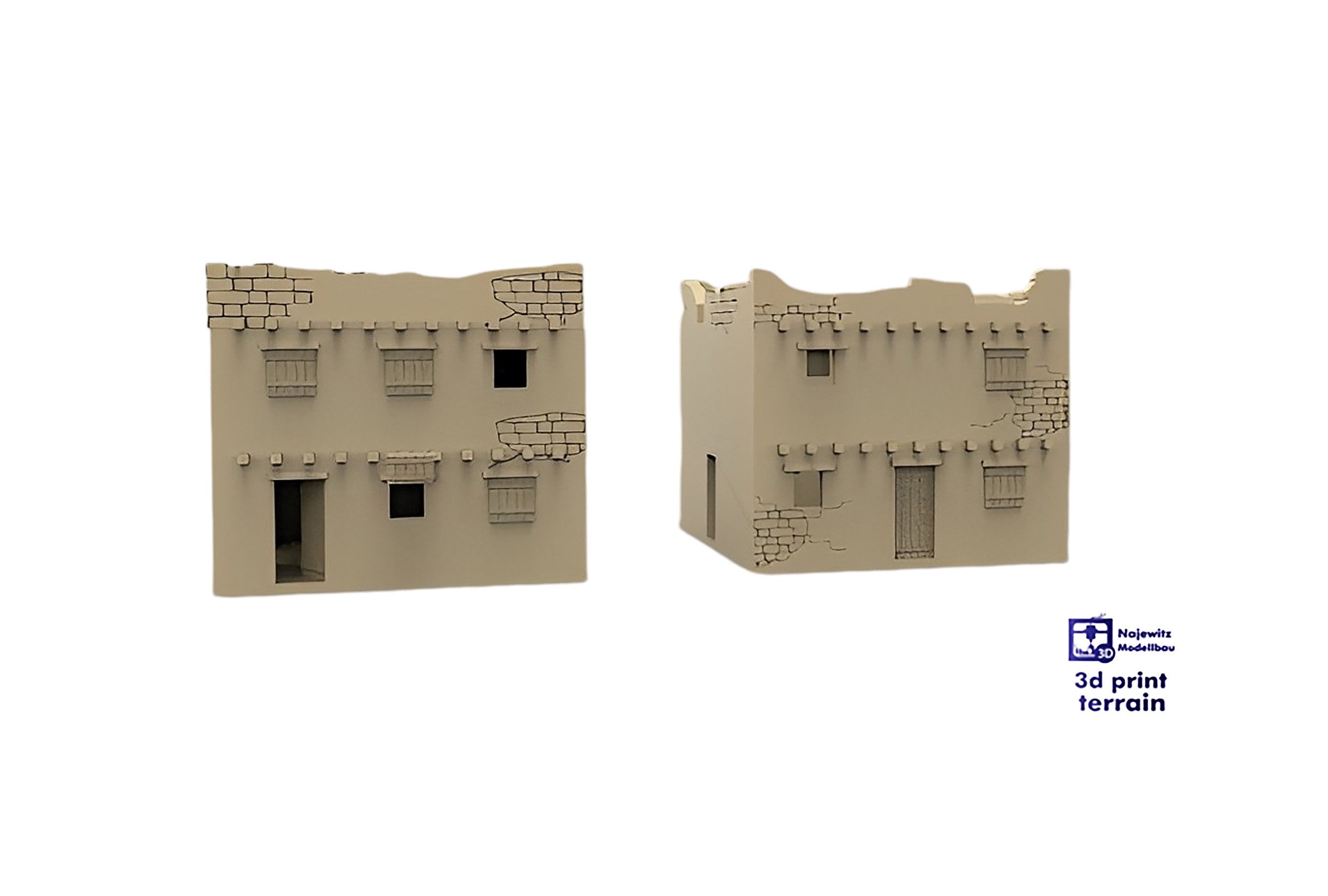 Edifici medi della città - Casa del deserto media, modello B, [2x], terreno stampato in 3D per giochi da tavolo e diorami, 1/100, 1/72, 1/87, 1/56